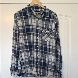 Reef Plaid Button-Down Shirt in Navy, Gray and White